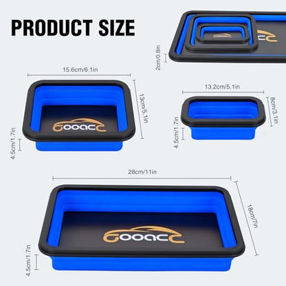 GOOACC 3 Sizes Collapsible Magnetic Parts Tray Set Blue - color: Blue