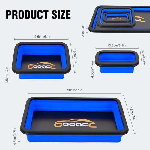 GOOACC 3 Sizes Collapsible Magnetic Parts Tray Set Blue - color: Blue