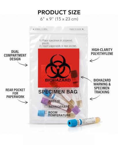 Biohazard Specimen Bags 6x9in Ziplock, Improved Absorbent Pad, 100 Counts - size: 1 Count (Pack of 100)
