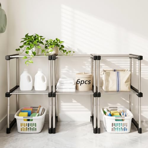 BLULEE Expandable Standing Shelf Unit, Adjustable Storage Rack Black - color: Black