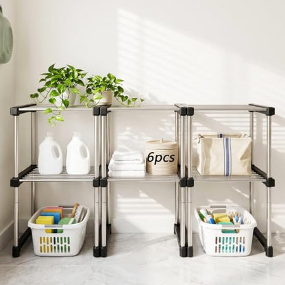 BLULEE Expandable Standing Shelf Unit, Adjustable Storage Rack Black - color: Black
