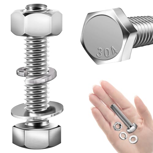 Mywish (20 Sets) 1/4-20 x 1-1/2" Hex Head Assorted Screws Nuts and Bolts with Flat & Lock Washers, 304 Stainless Steel 18-8, Fully Threaded, 1/4 Bolt Metric Bolt Assortment - size: 1/4-20 x 1-1/2 (20 set)