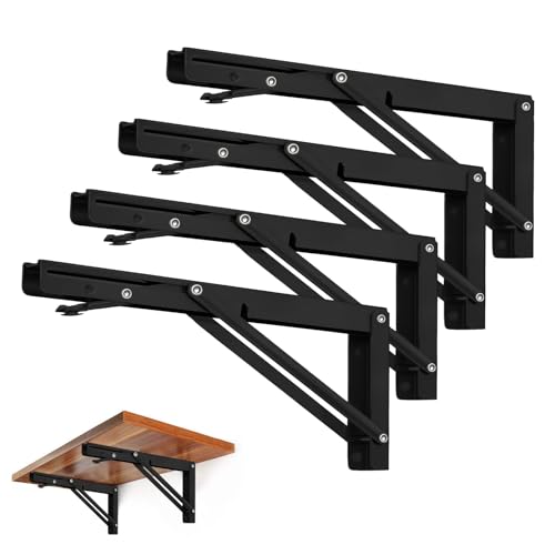 Storystore Folding Shelf Brackets, 12 Inch 4 Pcs Black Stainless Steel - size: 12 Inch 4 PCS