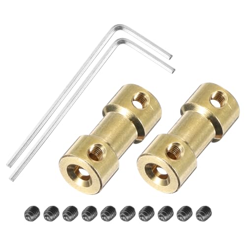 MECCANIXITY 2 Pcs 3mm to 3mm Brass Shaft Coupling Joint Connector with Screws and Hex Wrench Flexible Motor Shaft Coupler for Car Wheels Tires Shaft Motor - size: 3mm to 3mm