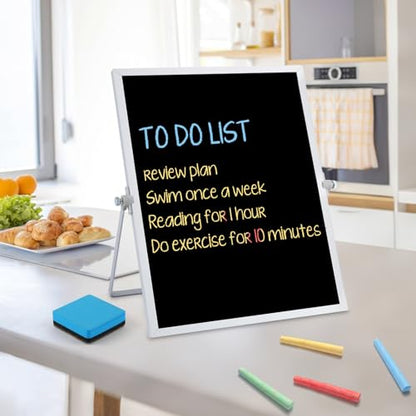 Small Magnetic Chalk Board Easel 10"X14", Double-Sided Tabletop & Wall Hanging Chalkboard with 4 Chalks & Eraser, Desktop Mini Black Board Sign for Office Desk Home Menu School - size: 14"X10"