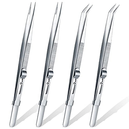 4 Pieces Precision Soldering Tweezer ESD Industrial Electronic Tweezers Tool Set Include Fine Point Tip Straight Tweezer and Locking Curved Tip Precision Tweezer for Jewelry Makeing Craft