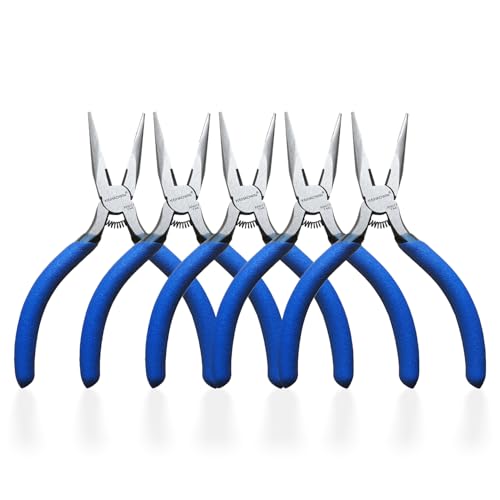 KAIHAOWIN 5" Mini Needle Nose Pliers - 5 Pack, Precision Small Long Nose Pliers for Jewelry Making & Wire Cutting, Spring Loaded Thin Needle Nose Pliers Set, Rustless High Carbon Steel - size: 5 Pack