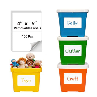 HUOJI 50 Labels/Pack, 4x6 Removable Labels for Storage Bins - size: 4x6-1 Stack | 50 Sheets