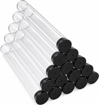 Prestige Import Group - 7/8" Interior Diameter Clear Plastic Empty Storage Tubes - Flat Bottom - 80ml Capacity, Press Fit Black Cap - 25 Pack - size: Pack of 25