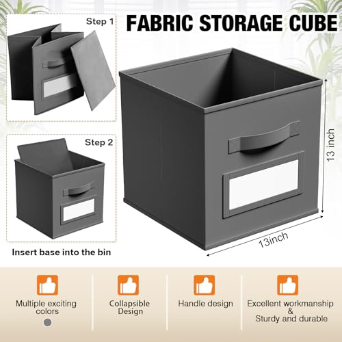 10 Pack Fabric Storage Cubes with Label 13" Collapsible Cube Bins, Gray - color: Gray, size: 13 Inch
