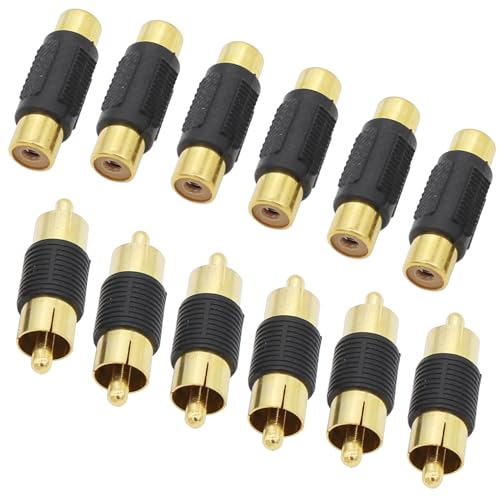 Exgoofit RCA Adapter - 6pcs Female to Female & Male to Male Gold Plated Couplers for Phono, Speaker, Amplifier & RCA Cable Extension