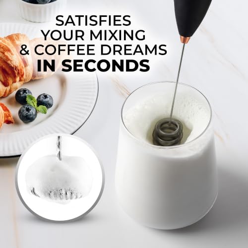 Zulay Kitchen Powerful Milk Frother Wand With Duracell Batteries - Ultra Fast Handheld Drink Mixer - Electric Whisk Foam Maker for Coffee, Lattes, Cappuccino & Matcha - Triple Whisk - Luster Copper - color: 05 - Black Copper, size: Triple Whisk + Batterie