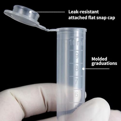 10ml centrifuge Tubes 200PCS,Centrifuge Tubes with Attached Lid,Clear Round Micro Centrifuge,Small Sample Bottle Vials Container for Lab,Plastic Lab Snap Tubes,Clear Graduation - size: 10ml-whtie