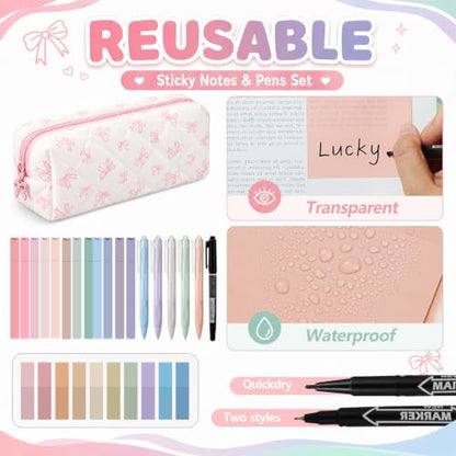 Jutom 39 Pcs Aesthetic Book Annotation Kit,Pink,Bow Style - color: Pink, style: Bow Style