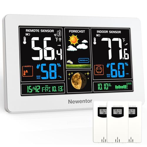 Newentor Weather Station Wireless Indoor Outdoor Thermometer, White,3Sensor - color: White, size: with 3 sensor