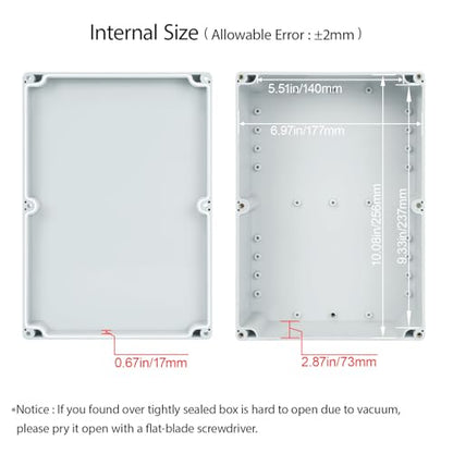 Junction Box Waterproof Plastic Project Box IP65 Plastic Project Box Electrical Box Enclosure Gray White 10.4" x 7.2" x 3.7"(263 x 182 x 95 mm) - color: Gray White, size: 10.4" x 7.2" x 3.7"