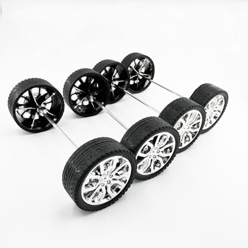 10PCS Toy Car Wheels Model Car Rubber Tire Wheels with 5PCS Shaft Round Axles for for DIY Model Toy RC Car Truck Robot Wheel Replacement Accessories (2.5x45mm) - style: 2.5x45mm