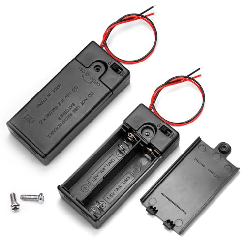 2PCS 3V (2 x 1.5V) 2AA Battery Holder Enclosures with Wire Leads and On/Off Switch Lid in Front 3 Volt Battery Case