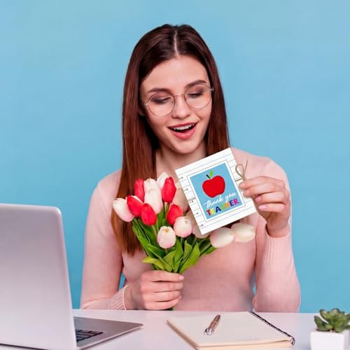 ReliThick Teacher Appreciation Gift Card Holder 5 Slots, 4.3 x 3.5 Inch Thank You Teacher Gift Card Booklet Sleeves Postcard Money Booklet Holder for Appreciation(Notebook Style) - style: Notebook Style
