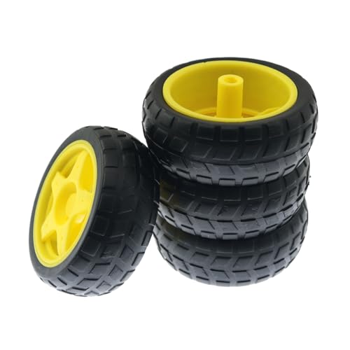 4PCS 68mm TT Motor Hub Replacement DIY Kit for Smart Robots RC Cars Rubber Tires for Smart Cars 1:48 Gearbox RC Chassis Gear Spare Parts for Distance Measurement and Speed Yellow Black