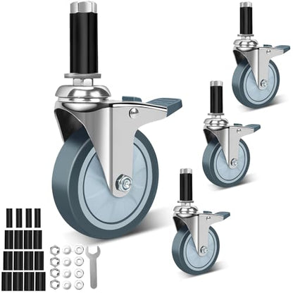 4 Inch Expanding Stem Caster Wheels with Locking Brake Set of 4 - size: 4Inch