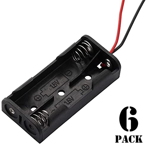 6 Pieces 2 Slots x 1.5V AAA Battery Case Holder Battery Spring Clip Storage Box with 6 inches Wire Leads - size: 6 x 2 Slots AAA without Switch