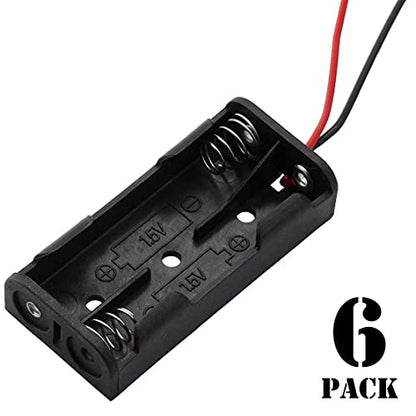 6 Pieces 2 Slots x 1.5V AAA Battery Case Holder Battery Spring Clip Storage Box with 6 inches Wire Leads - size: 6 x 2 Slots AAA without Switch