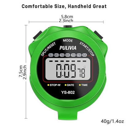 Stopwatch Timer, Digital Stop-Watch for Sports, Green - color: Green
