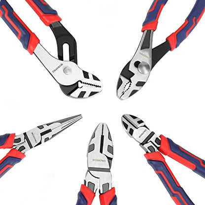 WORKPRO Pliers Set, 5-Piece Premium Cr-V Pliers Kit with Storage Pouch - size: 5-piece