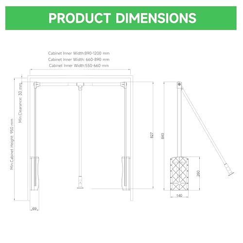 Hitess Soft-Close Pull Down Closet Rod,Wardrobe Lifts Adjustable 21-47 Inch - color: Black, size: 21.6''-26''