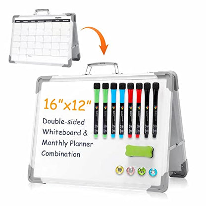Dry Erase Board 16x12 Double Sided Magnetic Small Whiteboard with Stand - color: Calendar, size: 16"W x 12"H