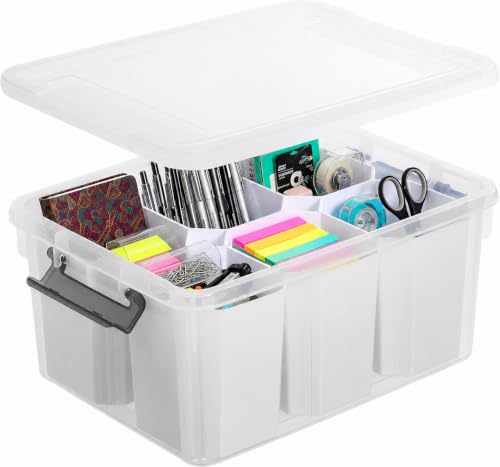 Trivon 17 QT Clear Storage Bin with Lid, 6 Removable Bins, Craft Organizer