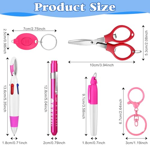 24 pcs Nurse Pen Set Include Permanent Marker Pen Pen Lights for Nurses Retractable Ballpoint Pen Nursing Keychain Clip Foldable Scissors LED Flashlight Keychain for Nurses (Blue Green Pink Purple) - color: 4 Colors