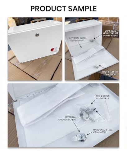 Medical Specimen Box with Lock, Medium 14 x 7.5 x 10.25in, Durable Collection Box, Secure Handling & Storage, White Heavy-Duty Metal Drop Box for Medical Lab, Office - size: Medium