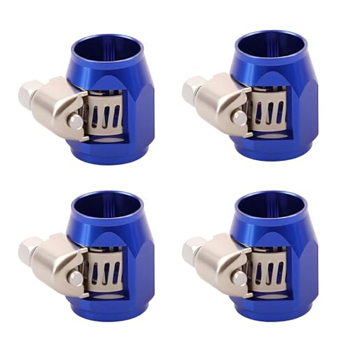 Aluminum Hose End Finisher Clamp, Universal Fit, Red Chrome Finish, 4pcs Set for Stainless Steel and Rubber Hoses, Model (Blue, 6AN) - color: Blue, size: 6AN