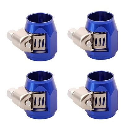 Aluminum Hose End Finisher Clamp, Universal Fit, Red Chrome Finish, 4pcs Set for Stainless Steel and Rubber Hoses, Model (Blue, 6AN) - color: Blue, size: 6AN