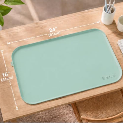 Silicone Art Mat 24" x 16" with Raised Edge, Roll-Up Design with Storage Strap, Multi-Purpose Desk & Table Protector Silicone Craft Mat for Crafts, Painting & DIY, Hot Pink & Light Green - color: Hot Pink & Light Green