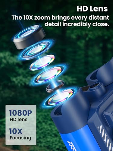 Acoath Binoculars for Kids with Night Vision Camera, Kids Telescope, 10X Optical Zoom, Magic Adventures Telescope Toys Gifts for Age 3, 4, 5, 6, 7, 8, 9, 10+ Years Old Boys Girls - color: Blue
