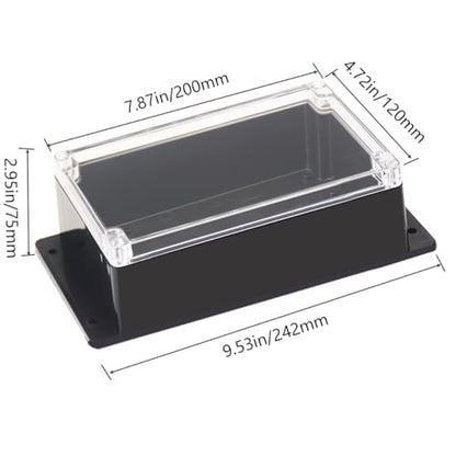 Junction Box IP65 Waterproof ABS Plastic Electrical Project Case Power Junction Boxes, Clear Cover Project Box with Fixed Ear 7.87 x4.72 x2.95 inch (200x120x75 mm) - color: Clear, size: 7.87"x4.72"x2.95"