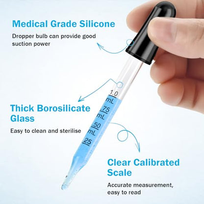 Eye Dropper 8 Pcs, 1mL Glass Liquids Pipette Dropper Tool with Measurement-Bent & Straight Tips, for Essential Oils Crafts Ear Lab Measuring Transferring Liquids Herain - size: Small Rubber Bulb-10pcs-Straight Bent