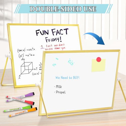 Double-Sided Magnetic White Board with Stand, 16" x 12" (Gold) - color: Gold, size: 16"W x 12"H