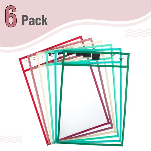 Mr. Pen- Reusable Dry Erase Pocket Sleeves, 10" x 14", 6 Pack, Colorful - color: Coral, size: 6 Pack