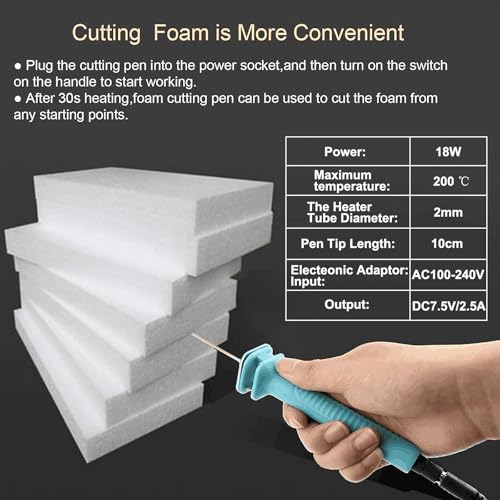 Foam Cutter Electric Hot Wire Cutter Pen 10CM Foam Board Cutting with Stand 18W Hot Knife Styrofoam Cutting Pen with Adaptor Foam Cutting Tool for White Safe Styrofoam,Arts,Handcraft