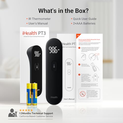 iHealth No-Touch Forehead Thermometer for Adults, Babies, Kids PT3 Black - color: Black