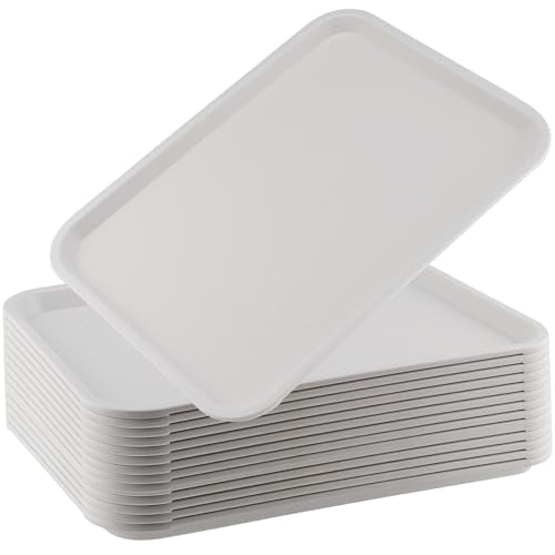 ZOENHOU 14 Pack Fast Food Tray, 16 x 12 Inch Rectangular Plastic Cafeteria Serving Trays for Food, White - color: White, size: 14PCS 16X12 INCH