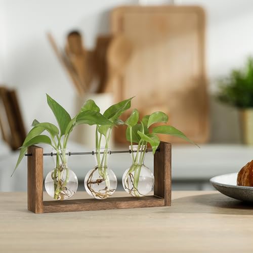 YIBOT Wall Hanging Planter Propagation Station 3 Bulb Glass Flower Vase - size: 3Bulb-M