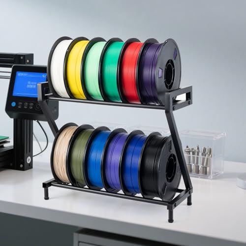 Z-shaped 2 Tiers 3D Printer Filament Storage Rack Desktop,3D Printer Filament Holder,Metal Filament Rack Suitable for PLA/ABS/TPU Filaments,Holds to 10-12 Spools,Ideal for Home,Office,Studio