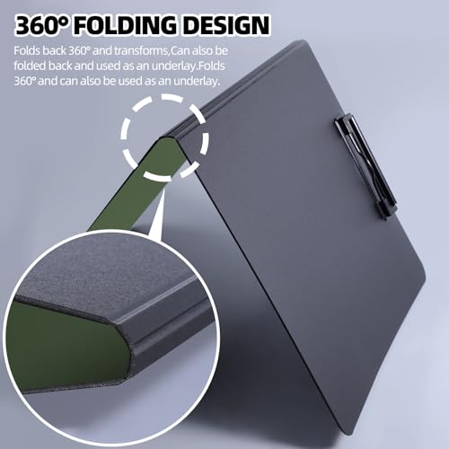 FRETONBA Clipboard Folder, 5 Pack A4 Foldable Clipboard with Horizontal and Vertical Double Metal Clips, 360 Degree Foldable Binder Clipboards with Pen Holder, File Cover Folder Clipboards, Green - style: 5Pack- Green