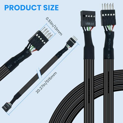 SDTC Tech USB Header Extension Cable, 20.3 inches USB 2.0 9-Pin Male to Female Internal Motherboard Header Cable for USB Ports, Expansion Cards and Motherboard Ports, 2 Pcs (Pack of 2) - size: 20.3 inches (Pack of 2)