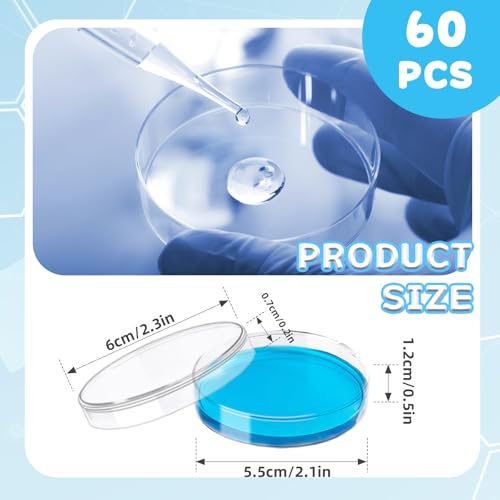 60 Pack 60 x 15 mm Plastic Petri Dishes with Lids - size: 60pcs 60MM